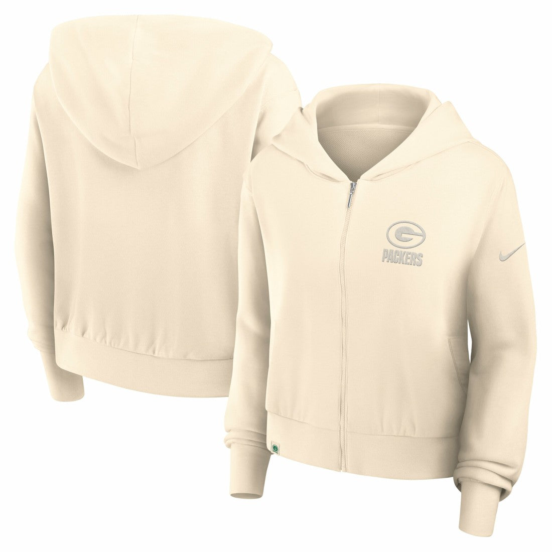 Nike Green Bay Packers Women's Glory Cropped Full-Zip Hoodie Cream