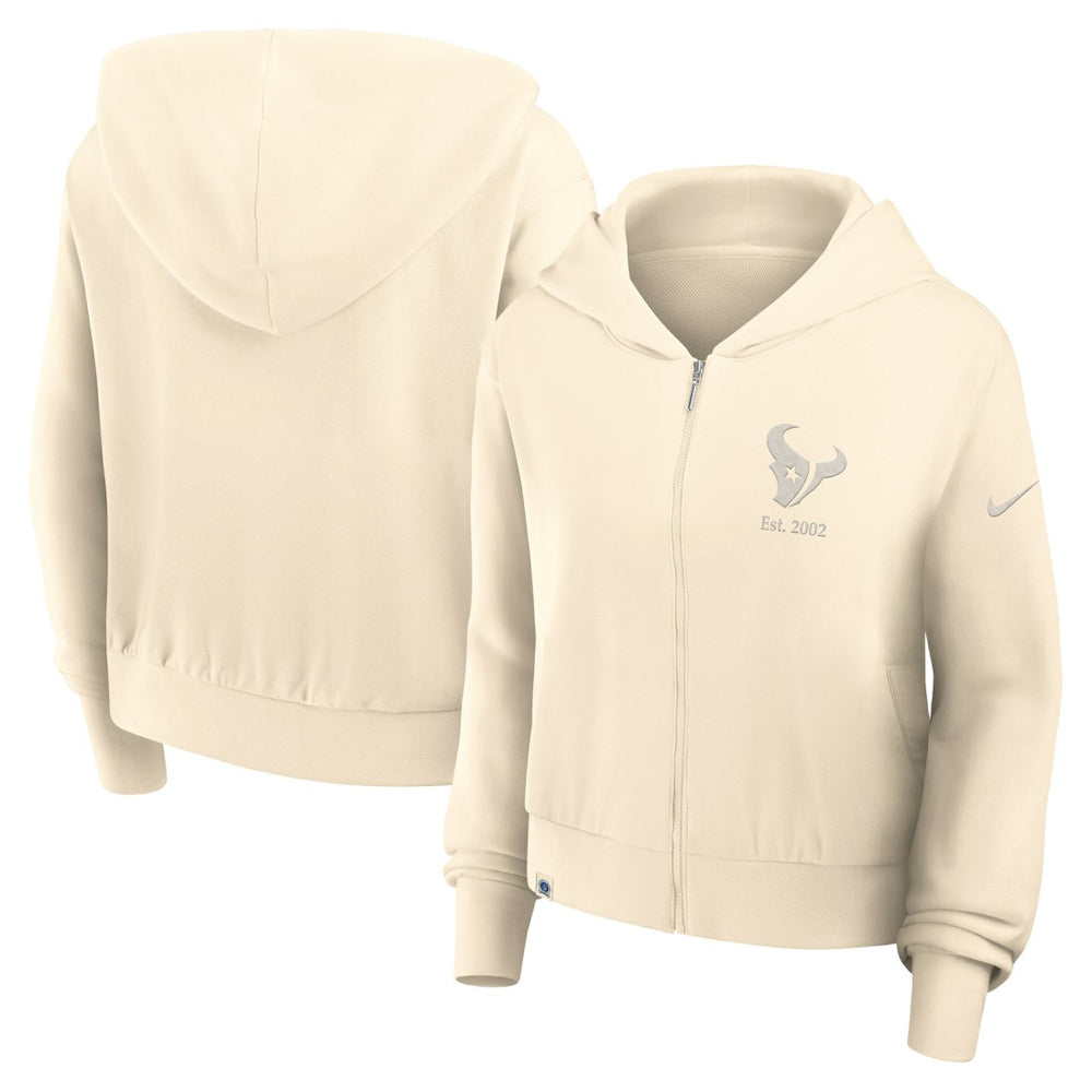 Nike Houston Texans Women's Glory Cropped Full-Zip Hoodie Cream