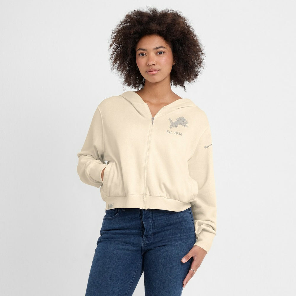 Nike Detroit Lions Women's Glory Cropped Full-Zip Hoodie Cream