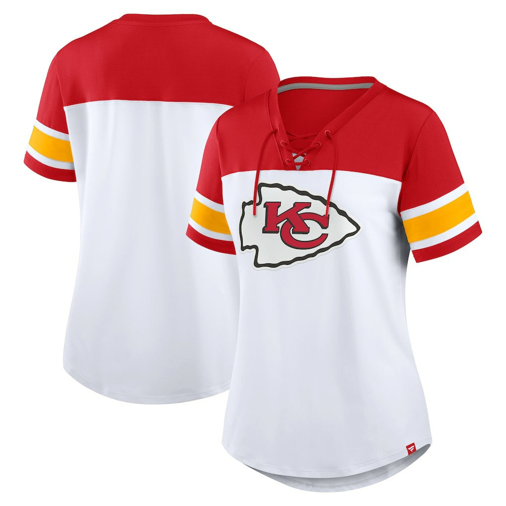 Fanatics Kansas City Chiefs Women's Athena Lace-Up V-Neck T-Shirt White/Red