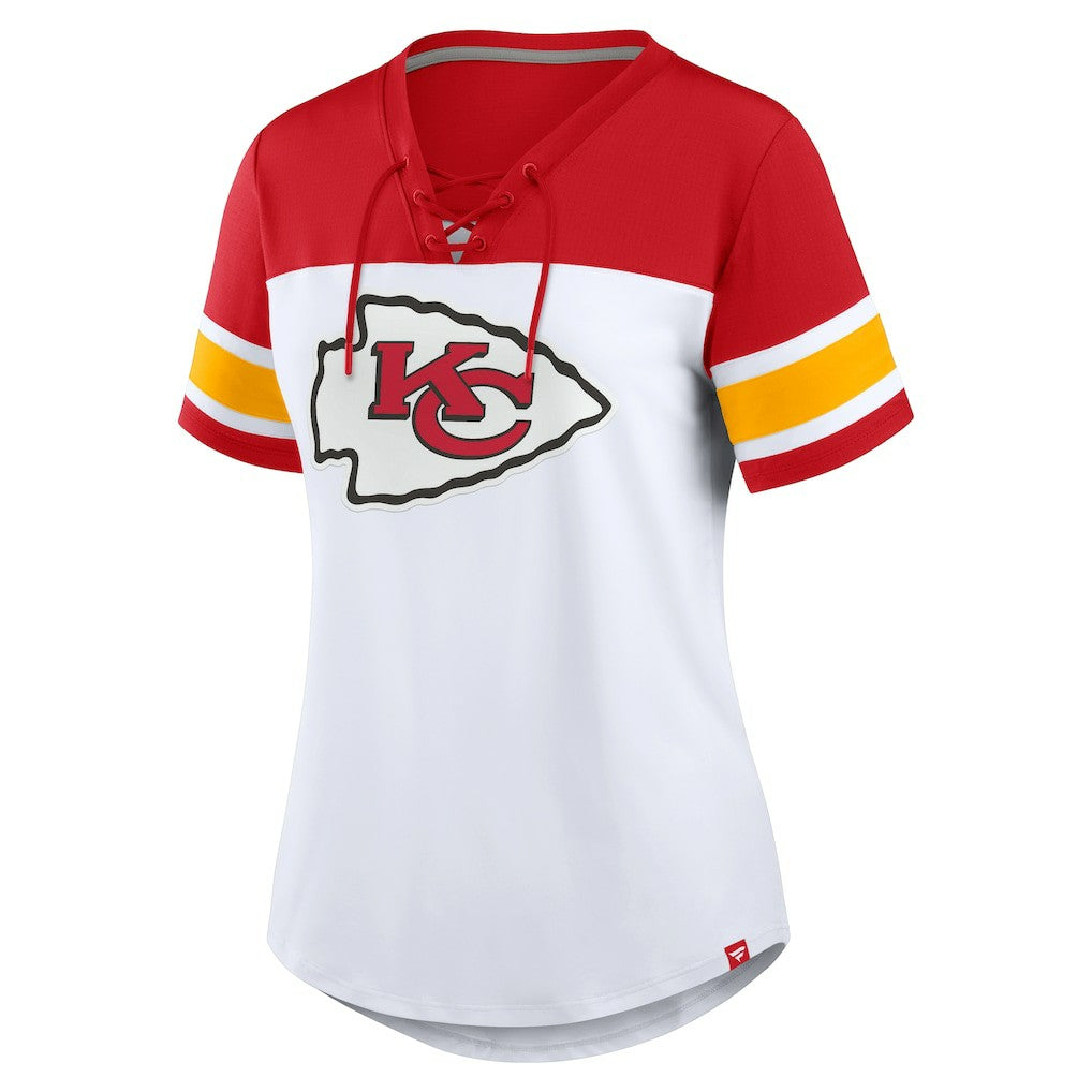 Fanatics Kansas City Chiefs Women's Athena Lace-Up V-Neck T-Shirt White/Red