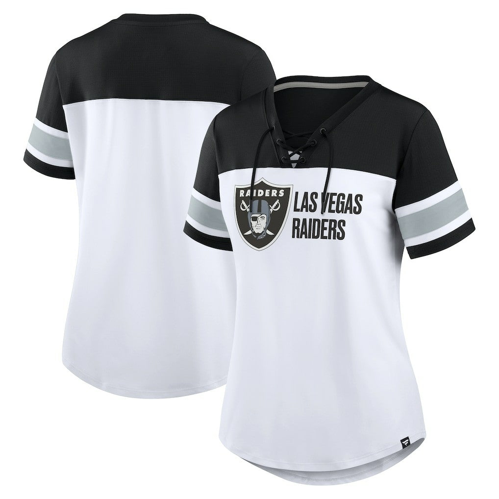 Fanatics Las Vegas Raiders Women's Athena Lace-Up V-Neck T-Shirt White/Black