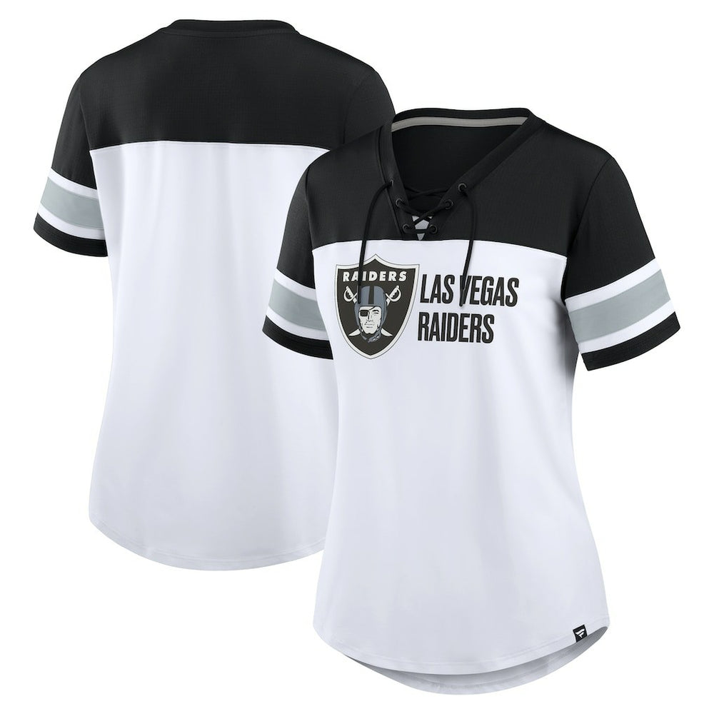 Fanatics Las Vegas Raiders Women's Athena Lace-Up V-Neck T-Shirt White/Black