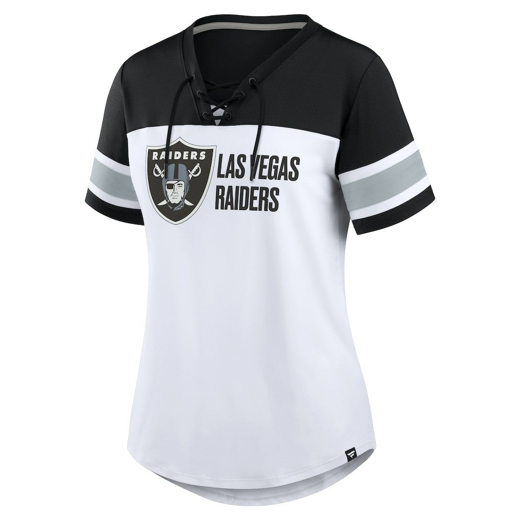 Fanatics Las Vegas Raiders Women's Athena Lace-Up V-Neck T-Shirt White/Black