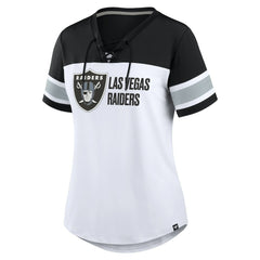 Fanatics Las Vegas Raiders Women's Athena Lace-Up V-Neck T-Shirt White/Black