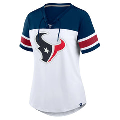 Fanatics Houston Texans Women's Athena Rhinestone Lace-Up V-Neck T-Shirt White/Navy