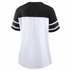Fanatics New Orleans Saints Women's Athena Rhinestone Lace-Up V-Neck T-Shirt White/Black