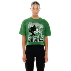 Philadelphia Eagles New Era Women's Cropped Boxy Sport Classics Mineral Wash T-Shirt Kelly Green