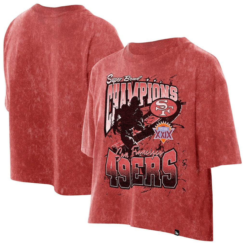 San Francisco 49ers New Era Women's Cropped Boxy Sport Classics Mineral Wash T-Shirt Scarlet