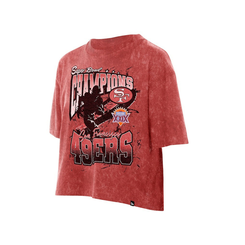 San Francisco 49ers New Era Women's Cropped Boxy Sport Classics Mineral Wash T-Shirt Scarlet