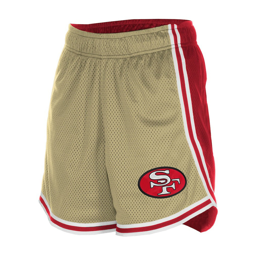 San Francisco 49ers New Era Women's Throwback Sport Classics Mesh Shorts Gold/Scarlet
