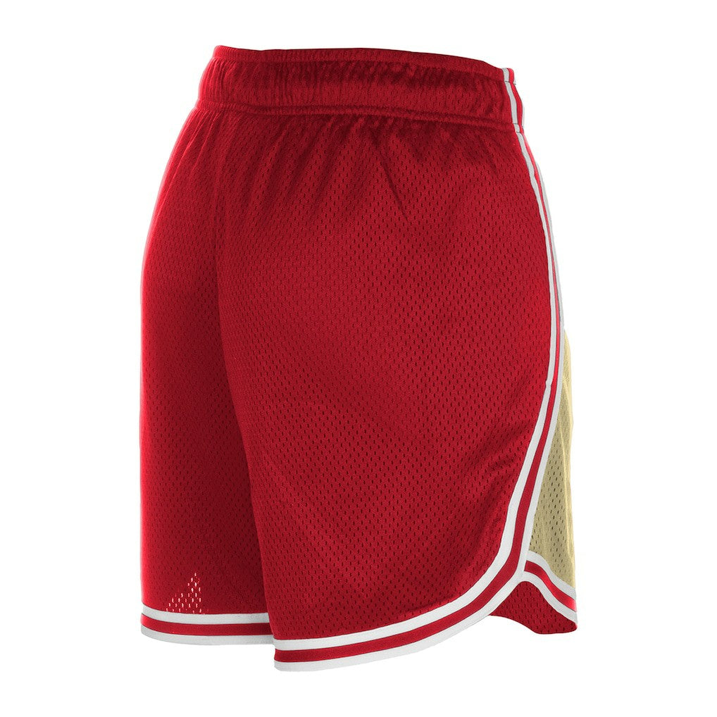 San Francisco 49ers New Era Women's Throwback Sport Classics Mesh Shorts Gold/Scarlet