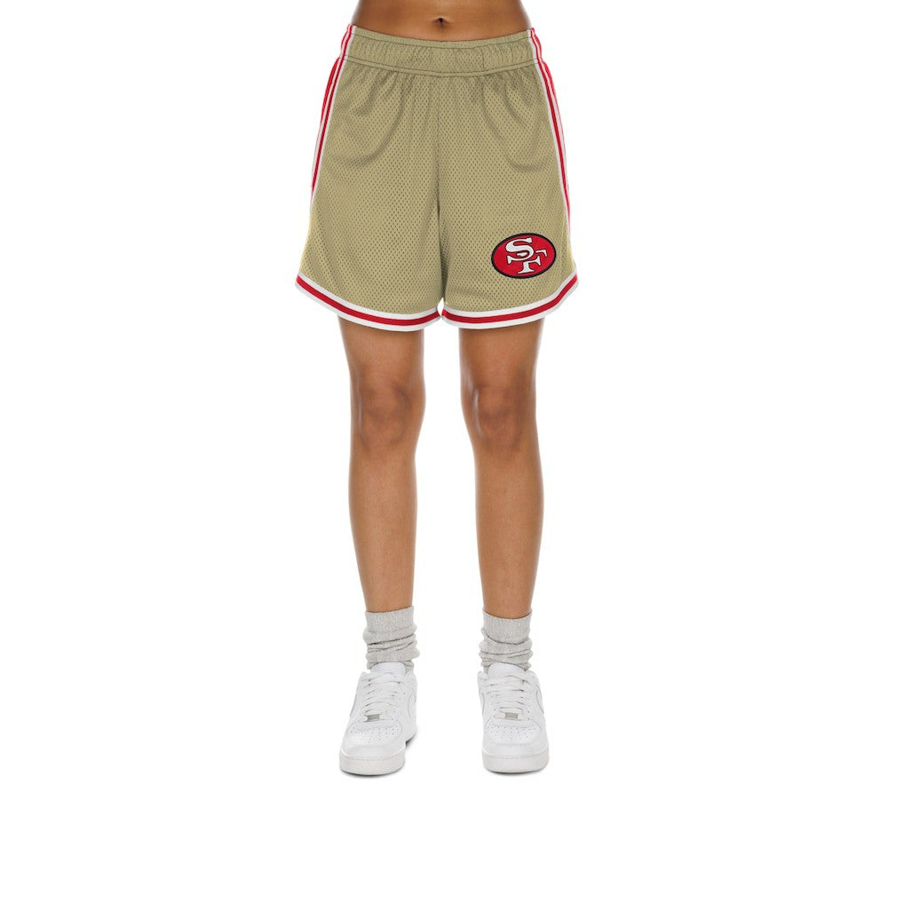 San Francisco 49ers New Era Women's Throwback Sport Classics Mesh Shorts Gold/Scarlet