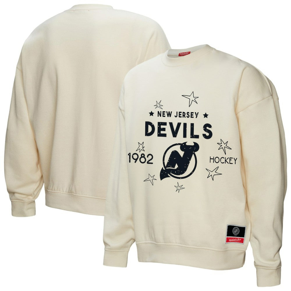 New Jersey Devils Mitchell & Ness Women's Logo 3.0 Pullover Sweatshirt - Cream - NHL 202198436
