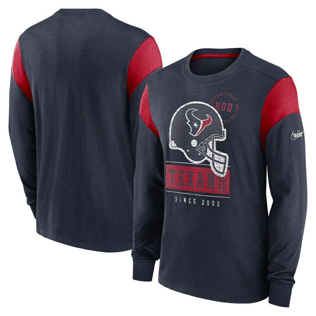 Nike Houston Texans Rewind Playback Helmet Long Sleeve T-Shirt Heather Navy
