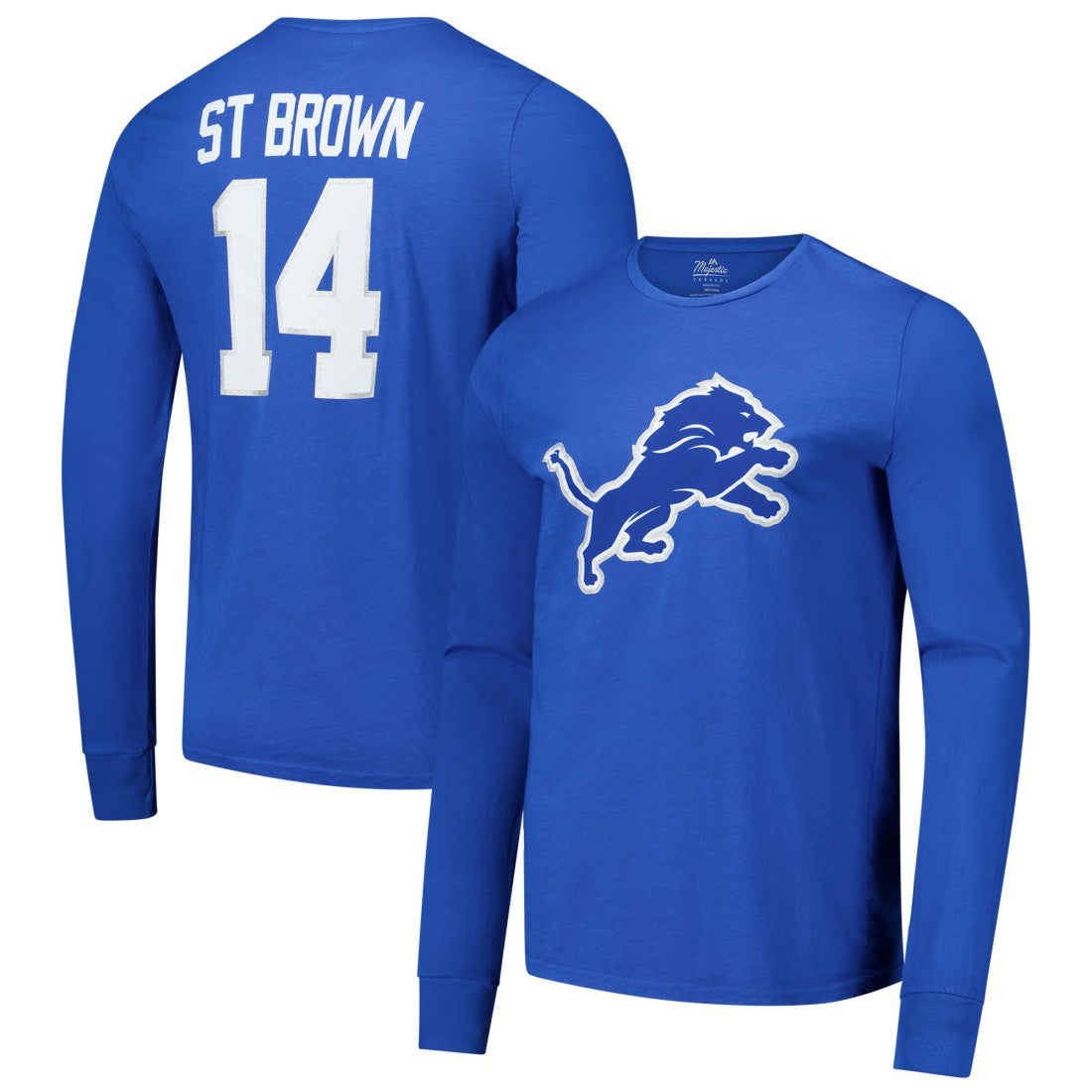 Amon-Ra St. Brown Detroit Lions Majestic Threads Name & Number Long Sleeve T-Shirt Blue