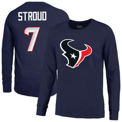 C.J. Stroud Houston Texans Majestic Threads Name & Number Non-Distressed Long Sleeve T-Shirt Navy