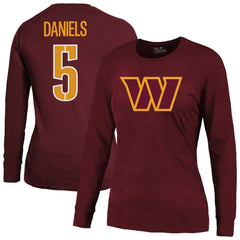 Jayden Daniels Washington Commanders Majestic Threads Women's Player Name & Number Long Sleeve T-Shirt Burgundy