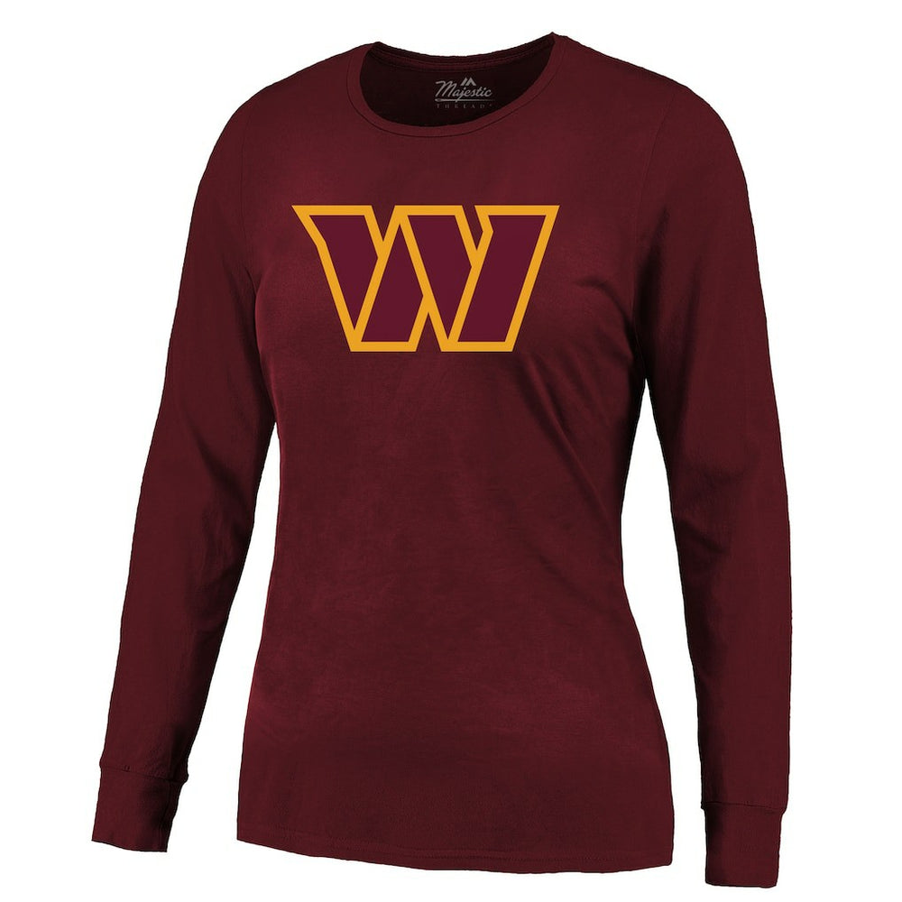 Jayden Daniels Washington Commanders Majestic Threads Women's Player Name & Number Long Sleeve T-Shirt Burgundy