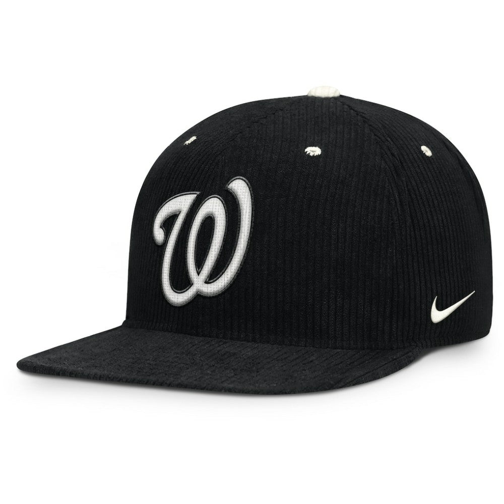 Washington Nationals Nike Pro Corduroy Structured Snapback Hat - Black - Nike Discount