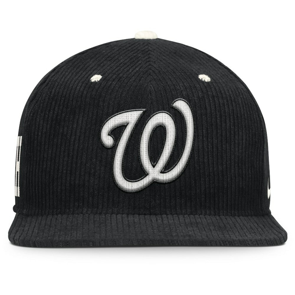 Washington Nationals Nike Pro Corduroy Structured Snapback Hat - Black - Nike Discount