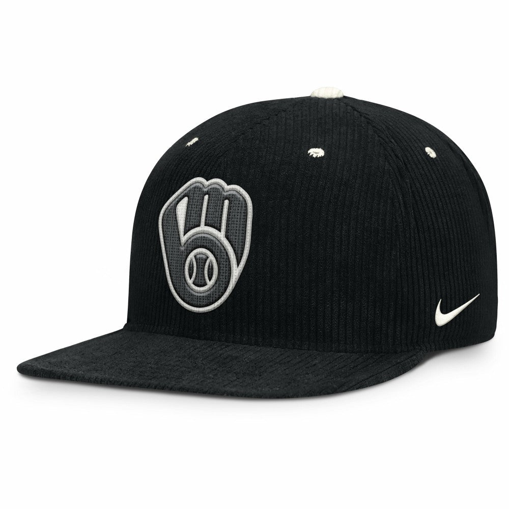 Milwaukee Brewers Nike Pro Corduroy Structured Snapback Hat - Black - Nike Online