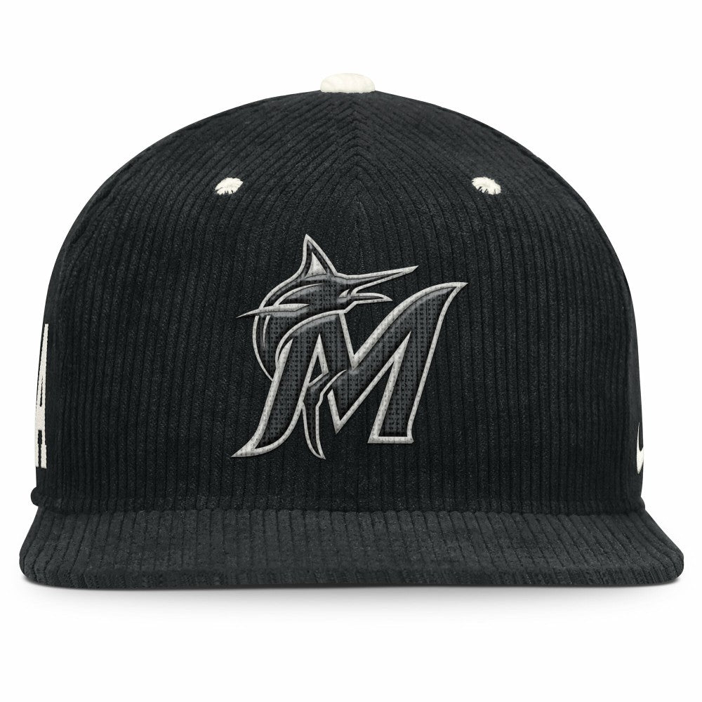 Miami Marlins Nike Pro Corduroy Structured Snapback Hat - Black - Nike on Sale