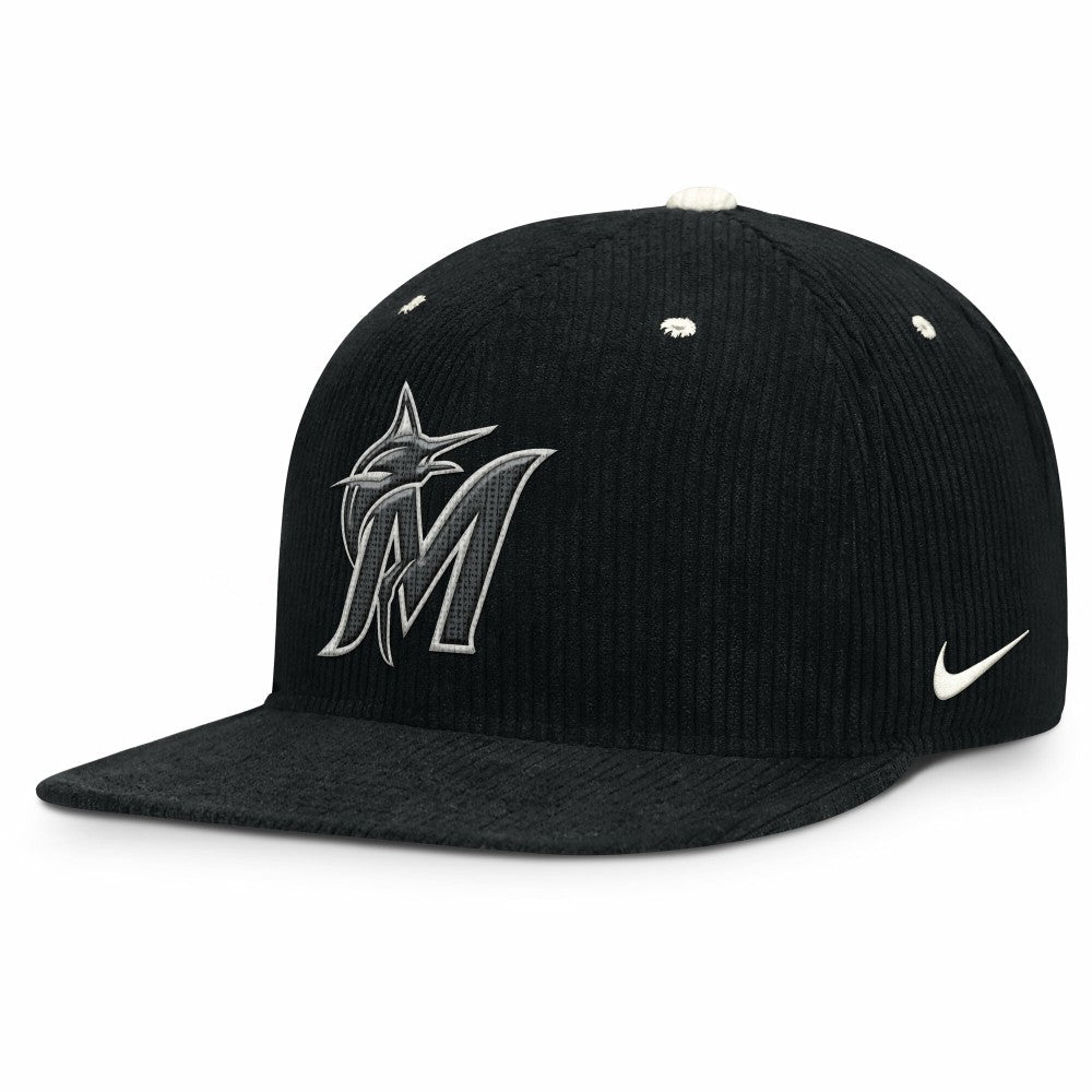 Miami Marlins Nike Pro Corduroy Structured Snapback Hat - Black - Nike on Sale