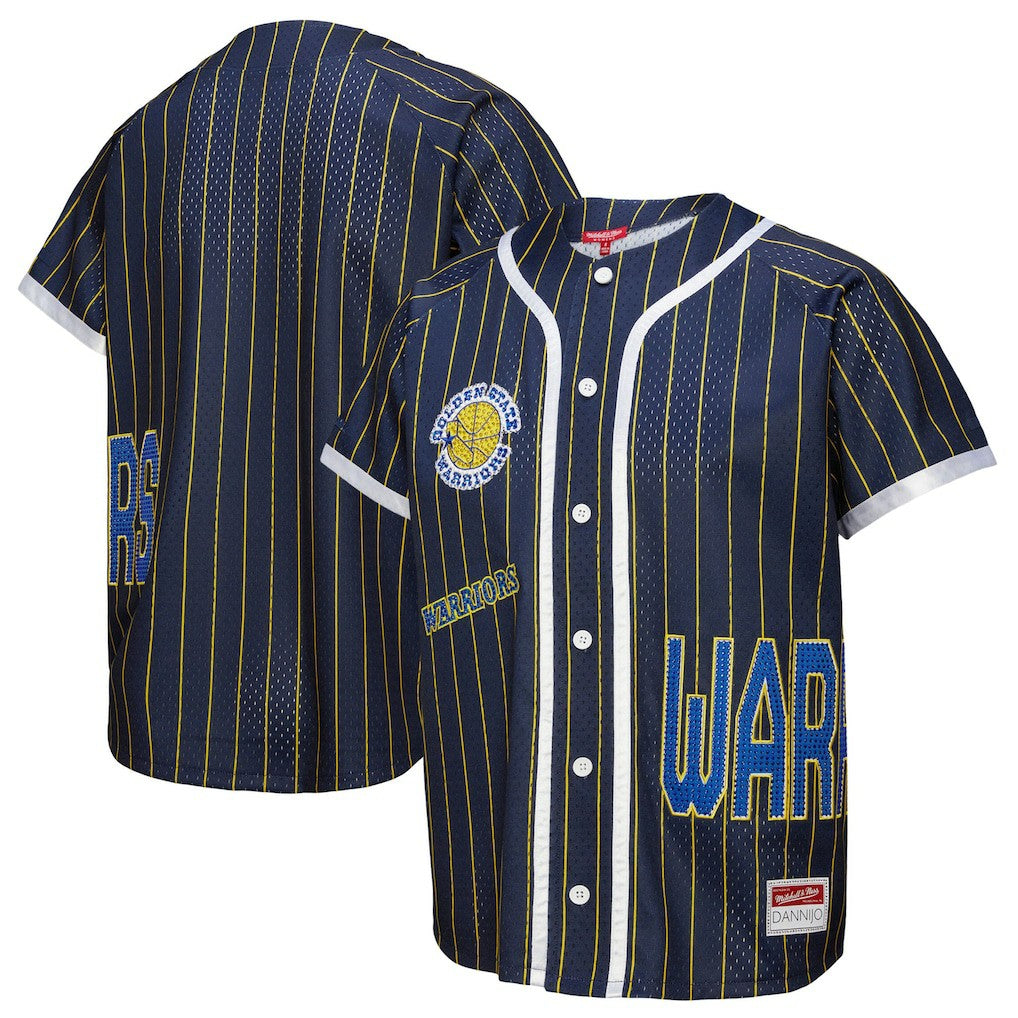 Golden State Warriors x DANNIJO Women's Fashion Baseball Jersey for sale Blue | Mitchell & Ness
