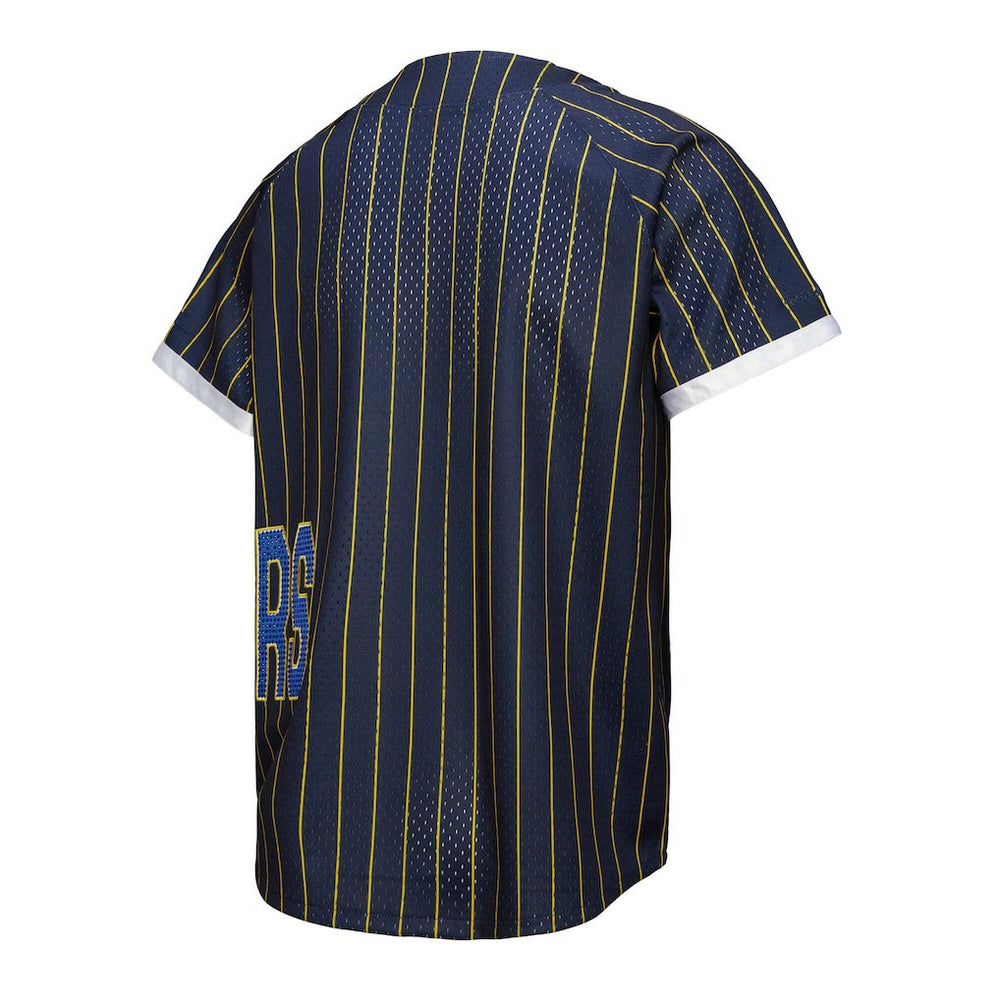 Golden State Warriors x DANNIJO Women's Fashion Baseball Jersey for sale Blue | Mitchell & Ness