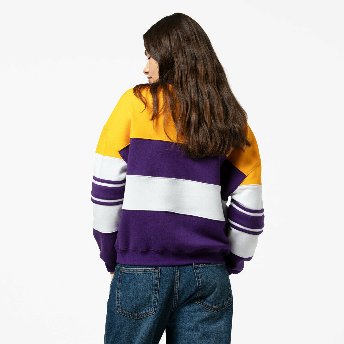 Los Angeles Lakers x DANNIJO Women's Blocked Pullover Sweatshirt Gold/Purple | Mitchell & Ness discount
