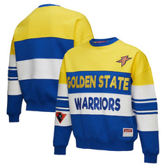 Golden State Warriors x DANNIJO Women's Blocked Pullover Sweatshirt for sale Gold/Royal | Mitchell & Ness outlet