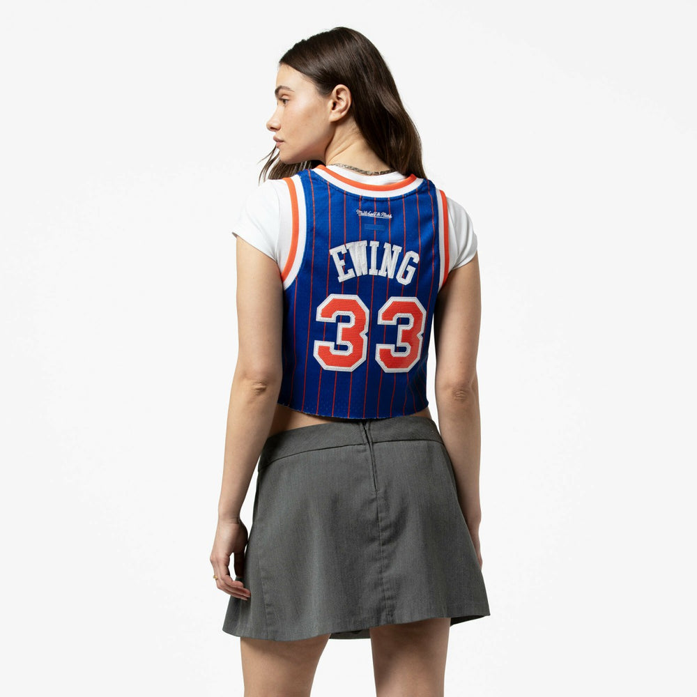 Patrick Ewing New York Knicks x DANNIJO Women's Fashion Cropped Basketball Jersey Royal | Mitchell & Ness for sale