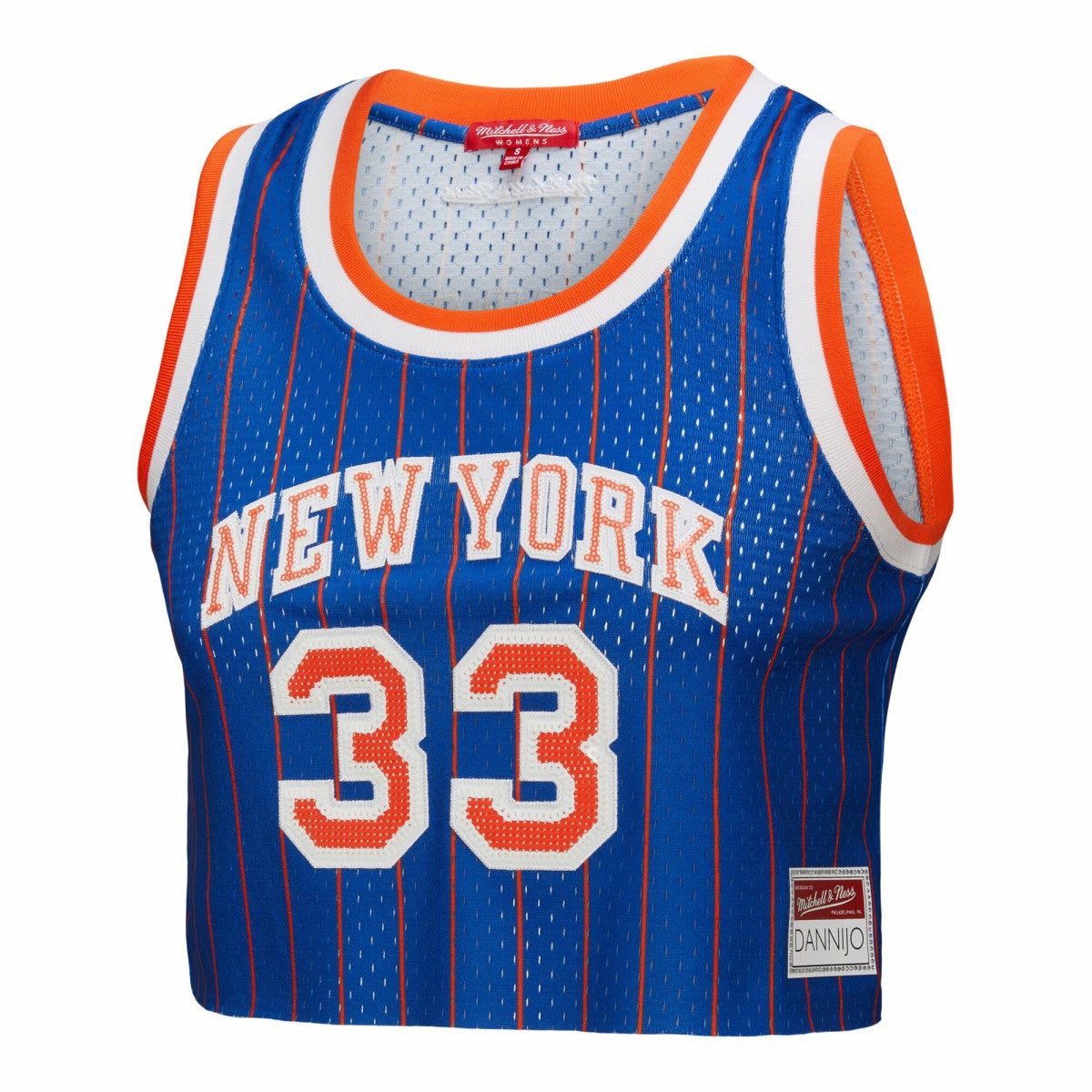 Patrick Ewing New York Knicks x DANNIJO Women's Fashion Cropped Basketball Jersey Royal | Mitchell & Ness for sale