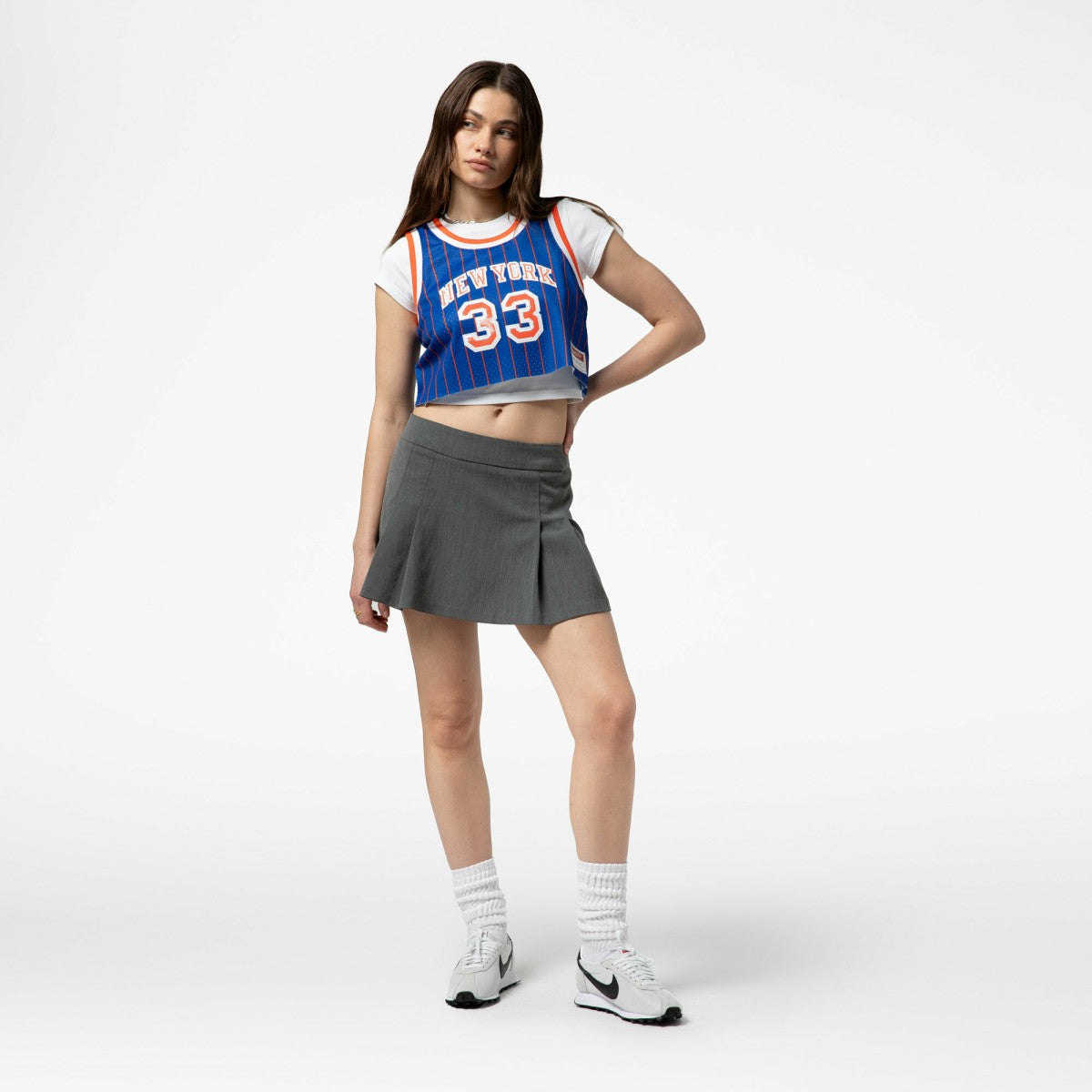 Patrick Ewing New York Knicks x DANNIJO Women's Fashion Cropped Basketball Jersey Royal | Mitchell & Ness for sale