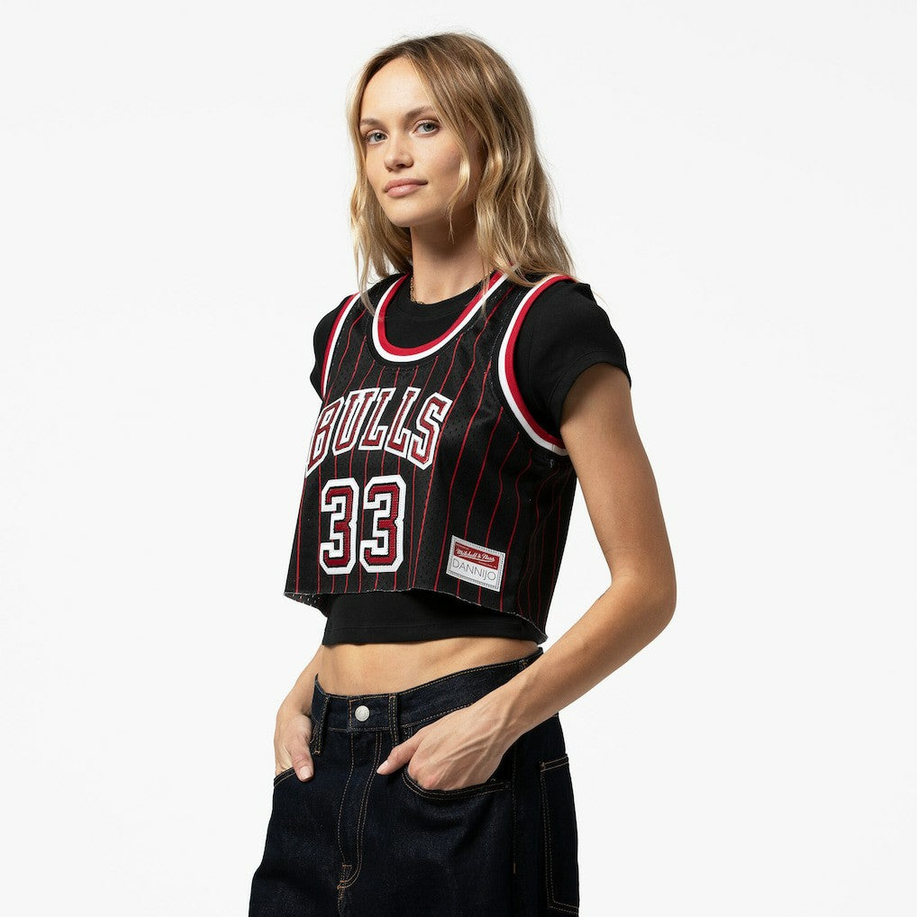 Scottie Pippen Chicago Bulls x DANNIJO Women's Fashion Cropped Basketball Jersey for sale Black | Mitchell & Ness Near Me