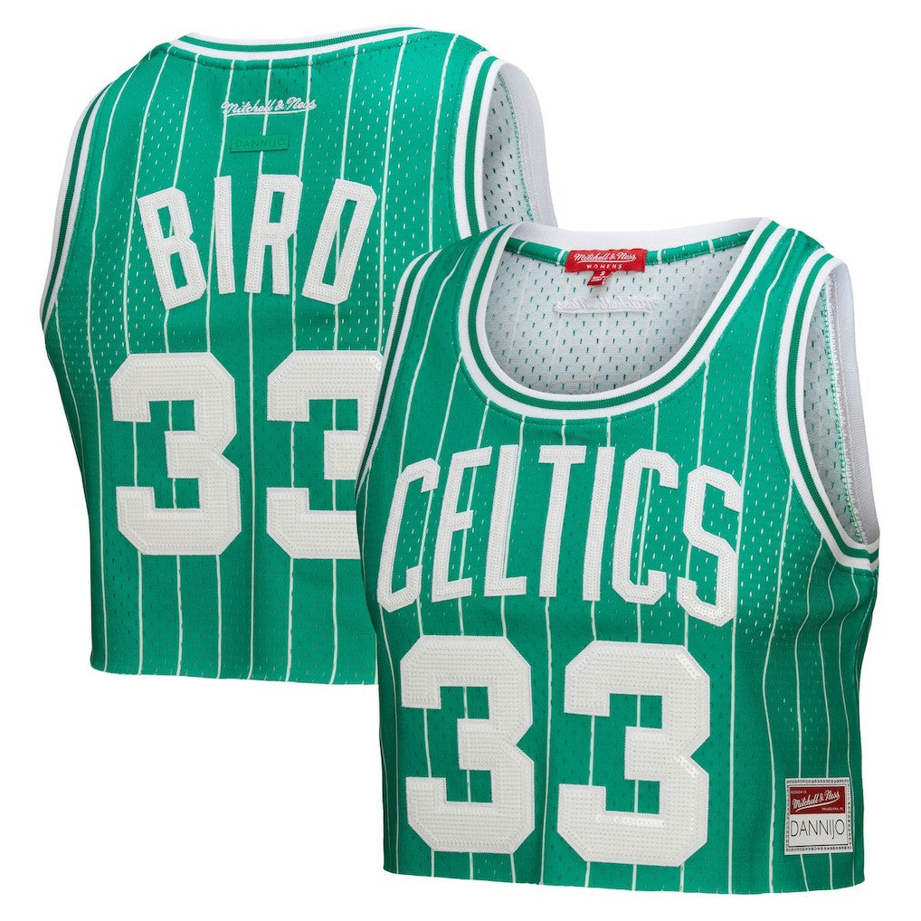 Larry Bird Boston Celtics x DANNIJO Women's Fashion Cropped Basketball Jersey Kelly Green | Mitchell & Ness outlet