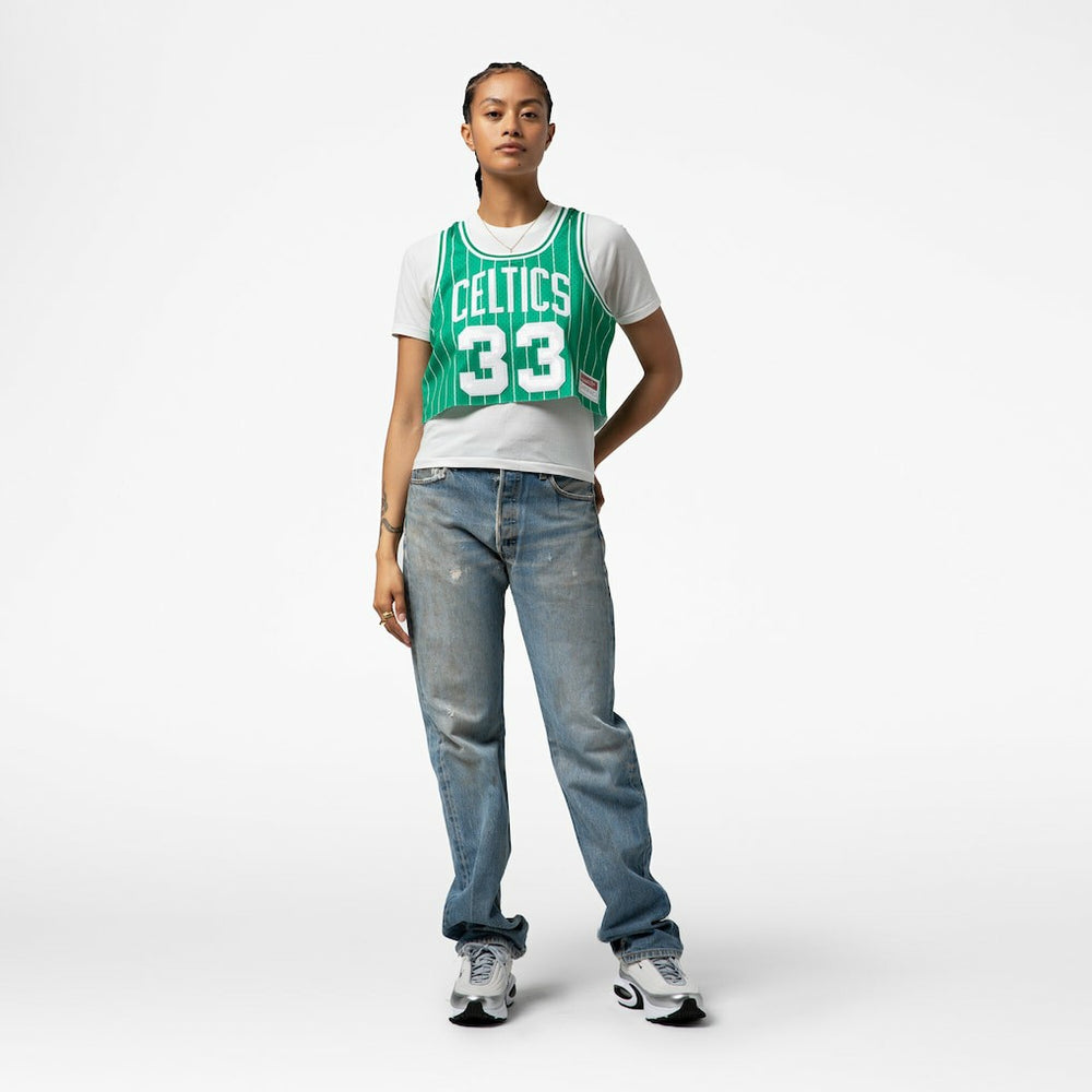 Larry Bird Boston Celtics x DANNIJO Women's Fashion Cropped Basketball Jersey Kelly Green | Mitchell & Ness outlet