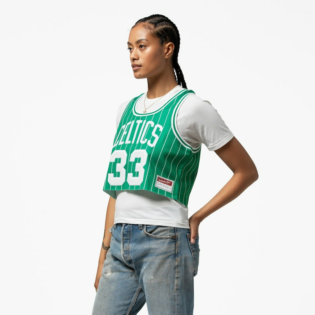 Larry Bird Boston Celtics x DANNIJO Women's Fashion Cropped Basketball Jersey Kelly Green | Mitchell & Ness outlet