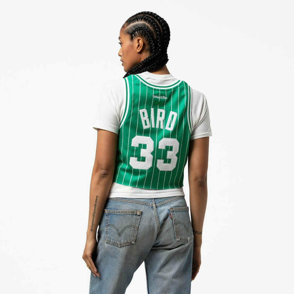 Larry Bird Boston Celtics x DANNIJO Women's Fashion Cropped Basketball Jersey Kelly Green | Mitchell & Ness outlet