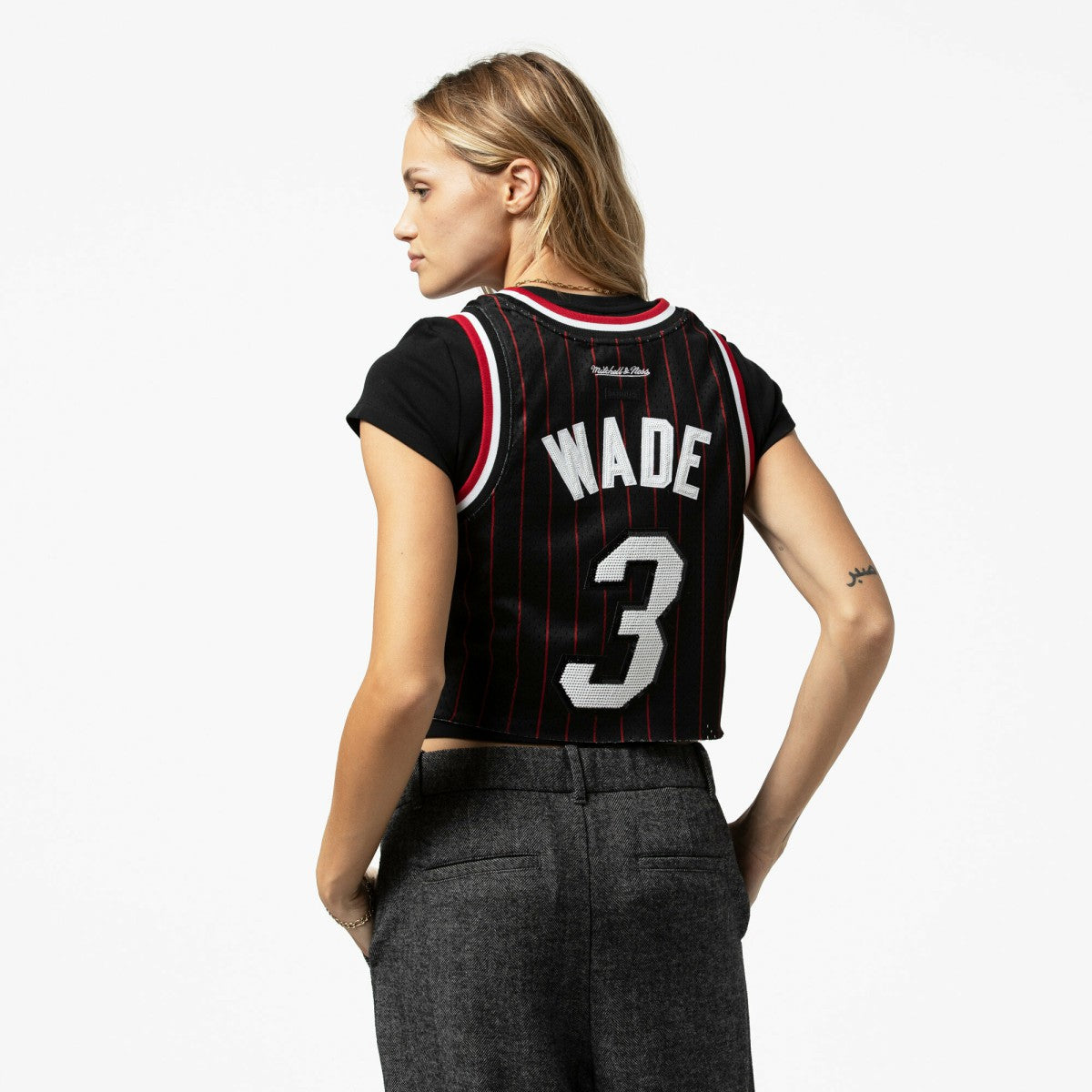Dwyane Wade Miami Heat x DANNIJO Women's Fashion Cropped Basketball Jersey Black | Mitchell & Ness discount