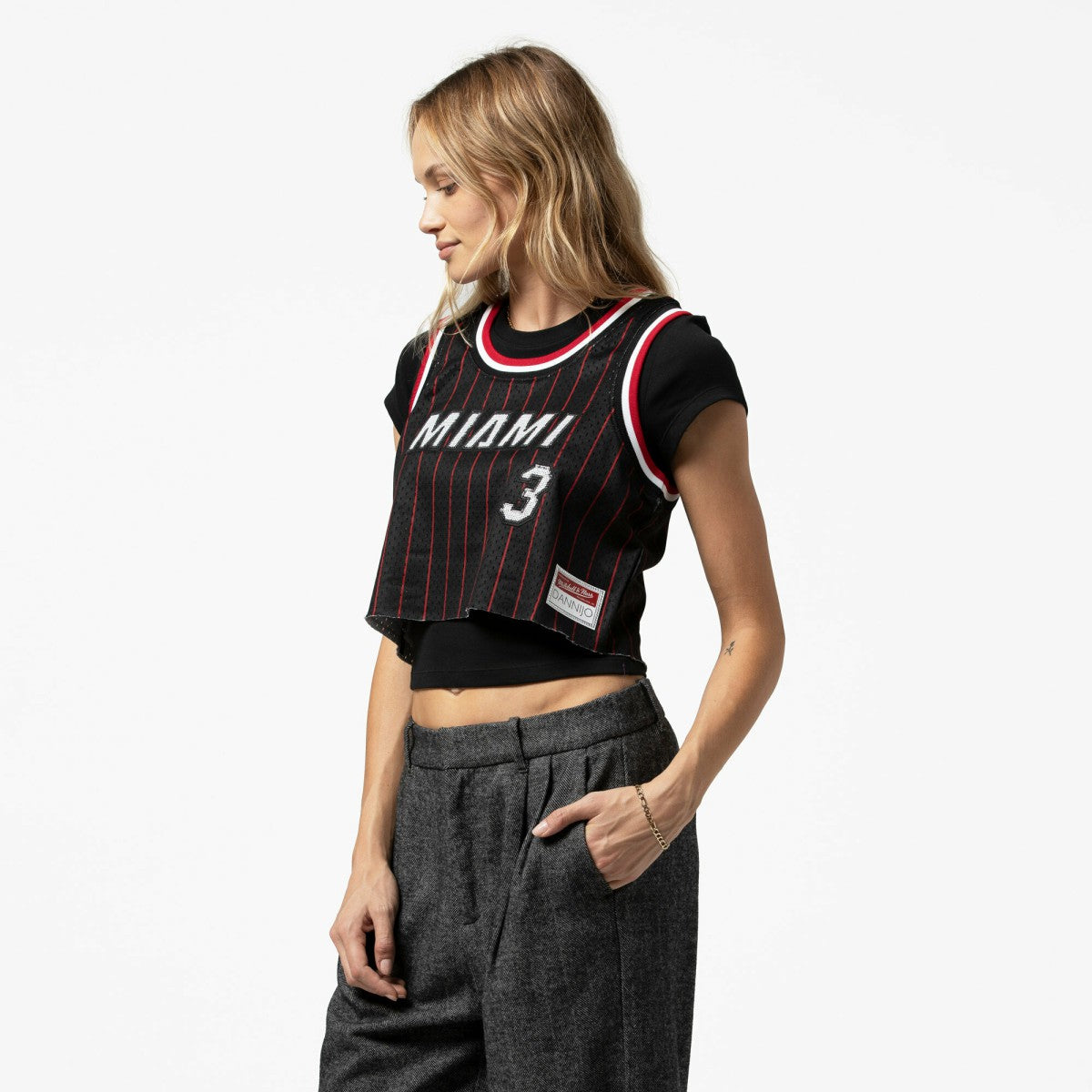 Dwyane Wade Miami Heat x DANNIJO Women's Fashion Cropped Basketball Jersey Black | Mitchell & Ness discount