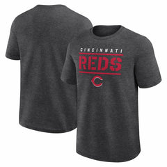 Cincinnati Reds Logo Athletic Top Notch T-Shirt - Heather Charcoal - MLB Discount