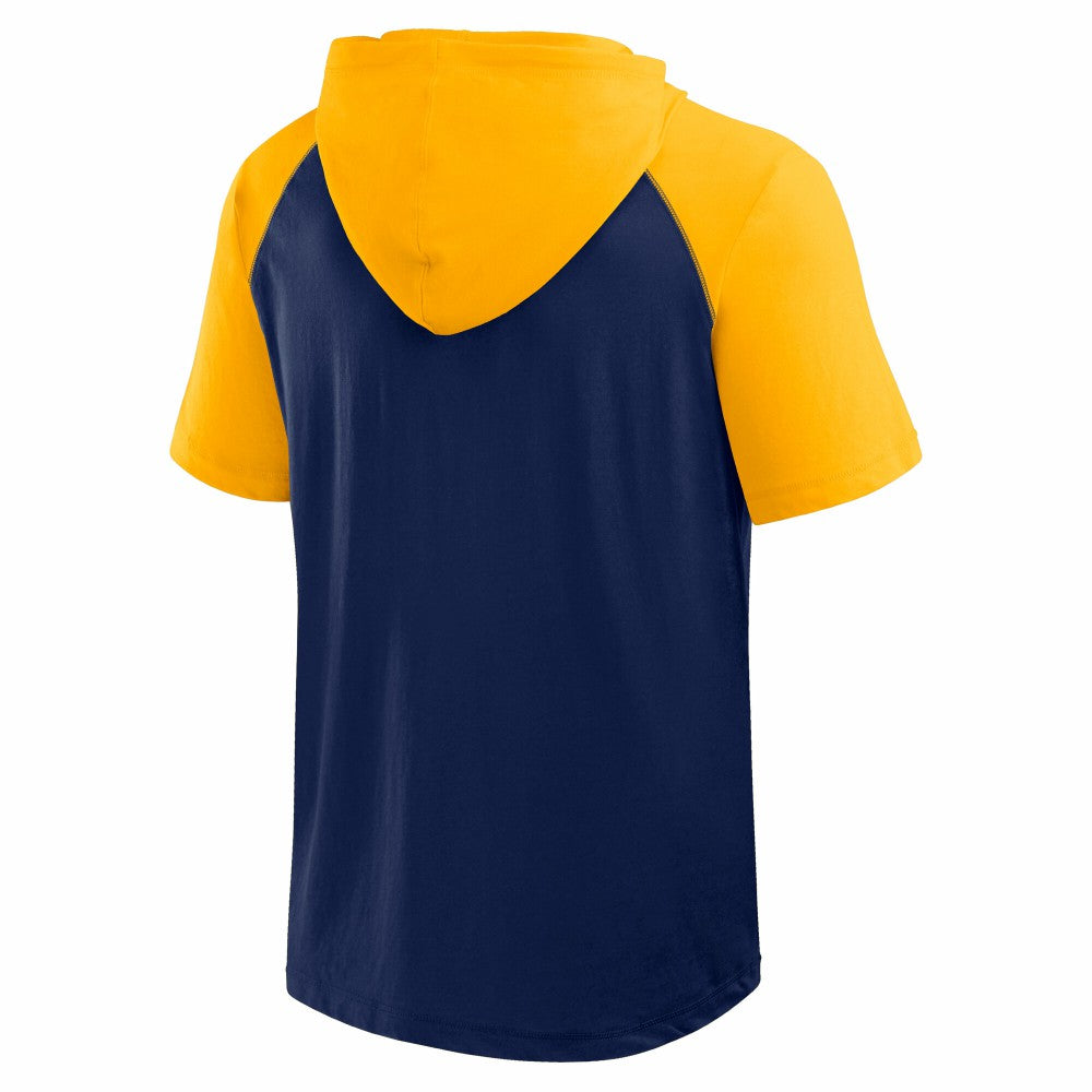 Milwaukee Brewers Logo Athletic Prime Raglan Short Sleeve Hoodie T-Shirt - Navy - MLB Sale
