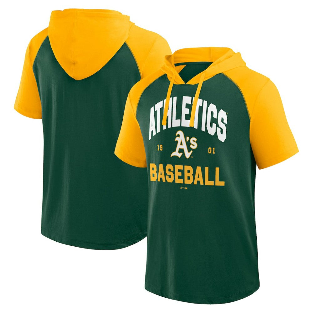 Athletics Logo Athletic Prime Raglan Short Sleeve Hoodie T-Shirt - Green - MLB Sale