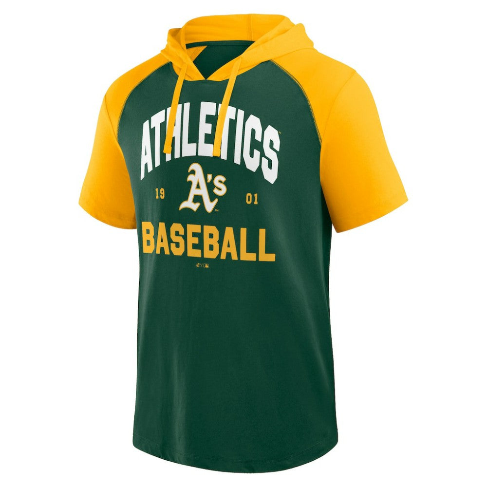 Athletics Logo Athletic Prime Raglan Short Sleeve Hoodie T-Shirt - Green - MLB Sale