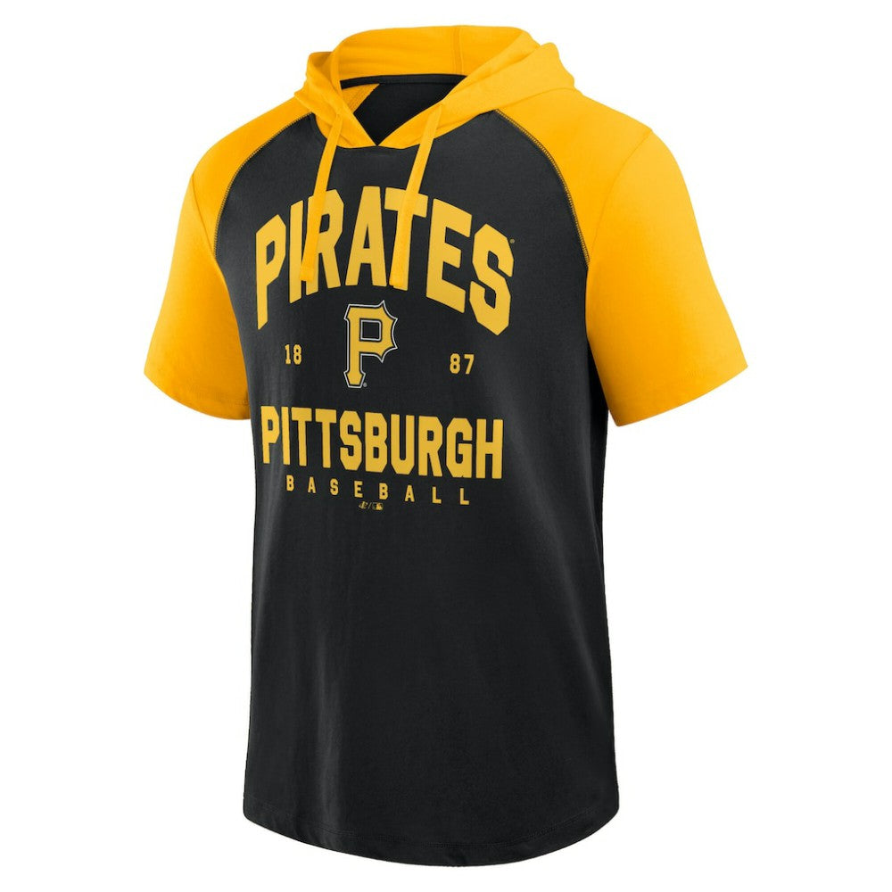 Pittsburgh Pirates Logo Athletic Prime Raglan Short Sleeve Hoodie T-Shirt - Black - MLB Online