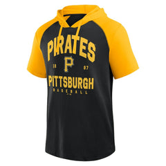 Pittsburgh Pirates Logo Athletic Prime Raglan Short Sleeve Hoodie T-Shirt - Black - MLB Online