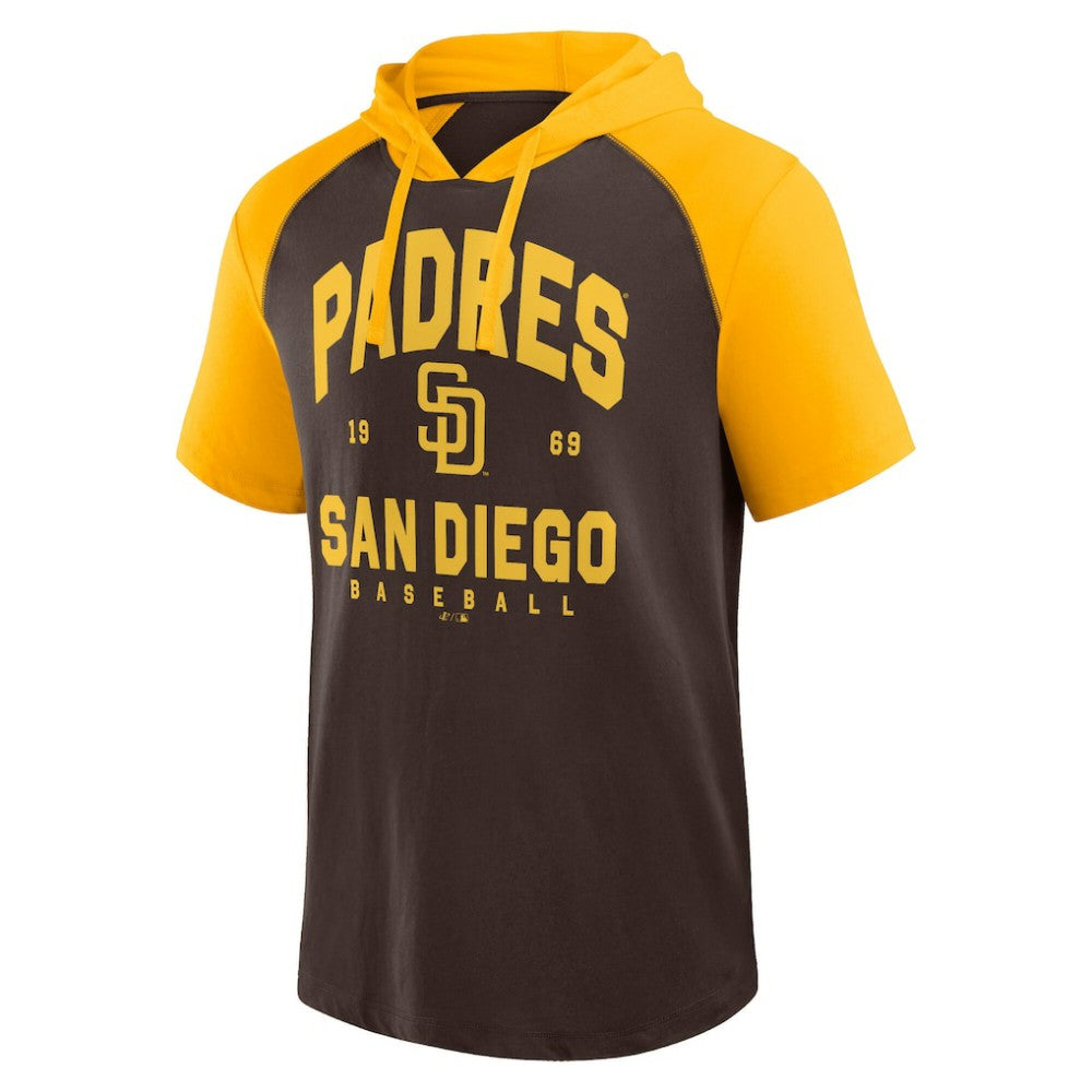 San Diego Padres Logo Athletic Prime Raglan Short Sleeve Hoodie T-Shirt - Brown - MLB Discount