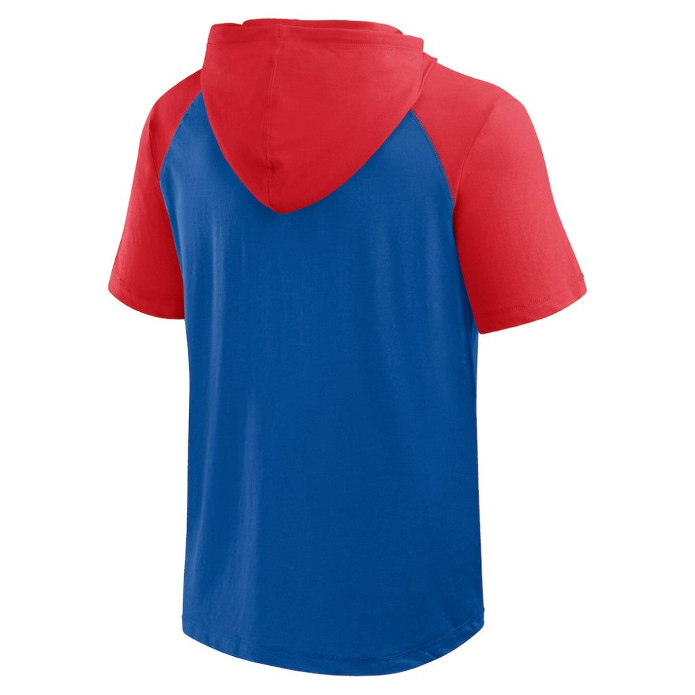 Texas Rangers Logo Athletic Prime Raglan Short Sleeve Hoodie T-Shirt - Royal - MLB Sale